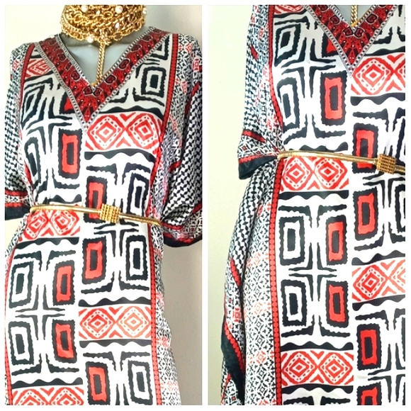 EY Signature Tribal Vibrant Flowy Relaxed Lagenlook Kaftan Maxi Dress - Picture 6 of 14